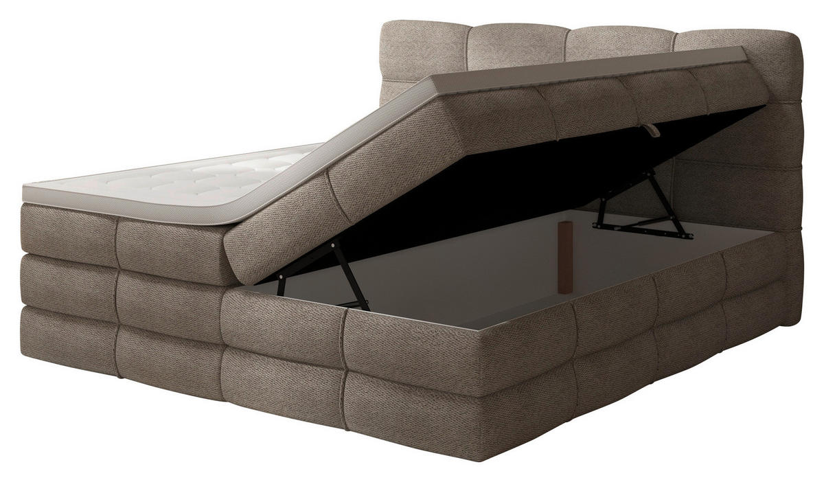 BOXSPRINGBETT 160/200 cm,  in Sandfarben, gepolstertes Kopfteil, Bettkasten, Topper, Matratzen, H3 + H3 = fest  - Sandfarben/Schwarz, Design, Kunststoff/Textil (160/200cm) - Chameo