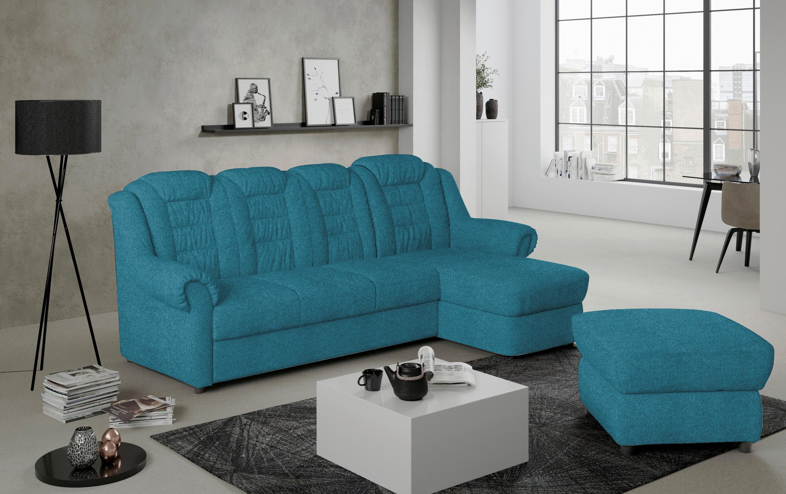 ECKSOFA in Chenille Blau - Blau/Schwarz, Konventionell, Kunststoff/Textil (262/165cm) - Livetastic