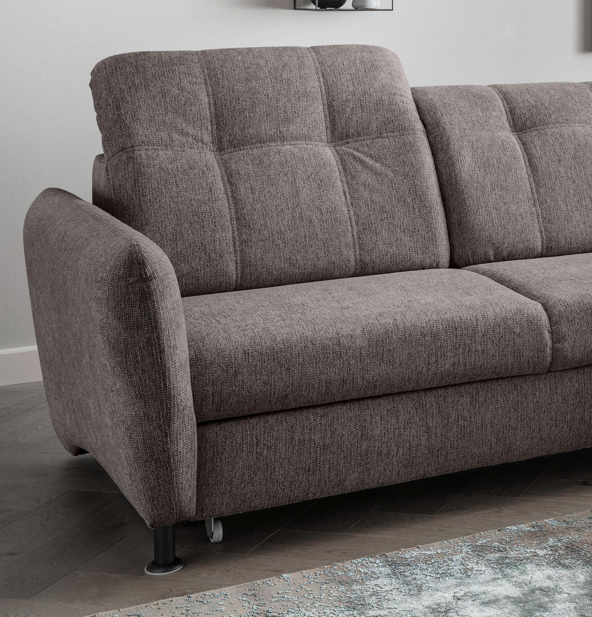 ECKSOFA Graubraun Chenille  - Graubraun/Schwarz, MODERN, Textil/Metall (267/184cm) - Livetastic