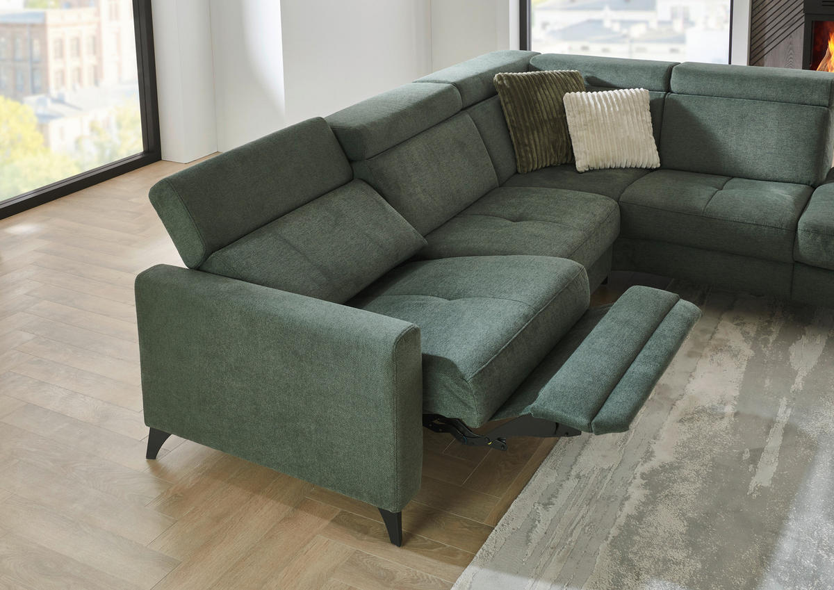 ECKSOFA Beldomo System Dunkelgrün Flachgewebe Kopfteilverstellung  - Dunkelgrün/Schwarz, KONVENTIONELL, Textil/Metall (276/214cm) - Beldomo System