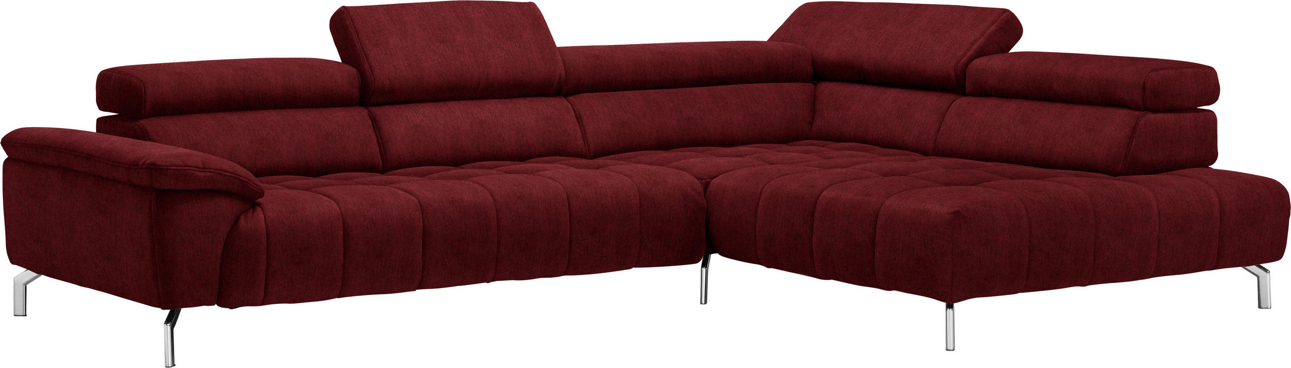 ECKSOFA Rot, Bordeaux Chenille  - Chromfarben/Bordeaux, Design, Textil/Metall (323/222cm) - Beldomo Style