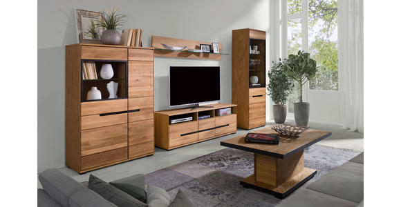 VITRINE in furniert, massiv Eiche Eichefarben - Eichefarben/Schwarz, Natur, Glas/Holz (102/147/41cm) - Carryhome