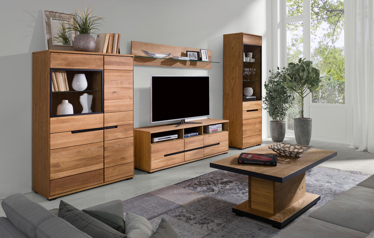 VITRINE in furniert, massiv Eiche Eichefarben  - Eichefarben/Schwarz, Natur, Glas/Holz (102/147/41cm) - Carryhome