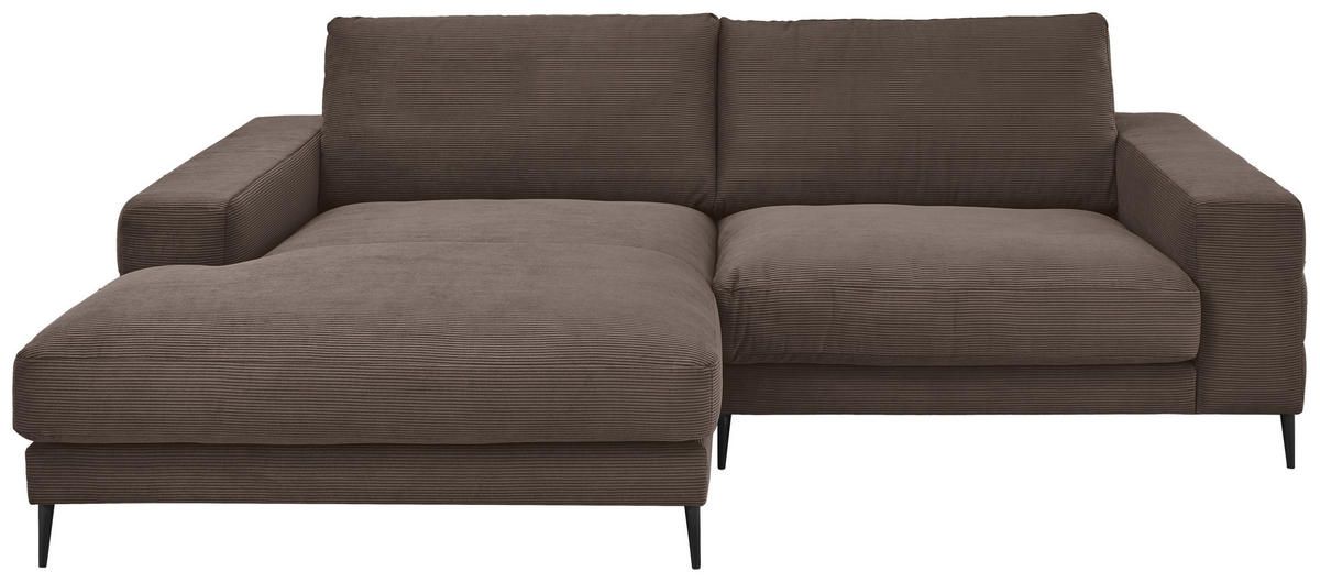 ECKSOFA in Feincord Braun  - Schwarz/Braun, Design, Textil/Metall (177/253cm) - Dieter Knoll