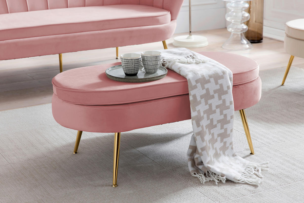 HOCKER Samt Rosa  - Goldfarben/Rosa, MODERN, Textil/Metall (99/40/44cm) - Livetastic