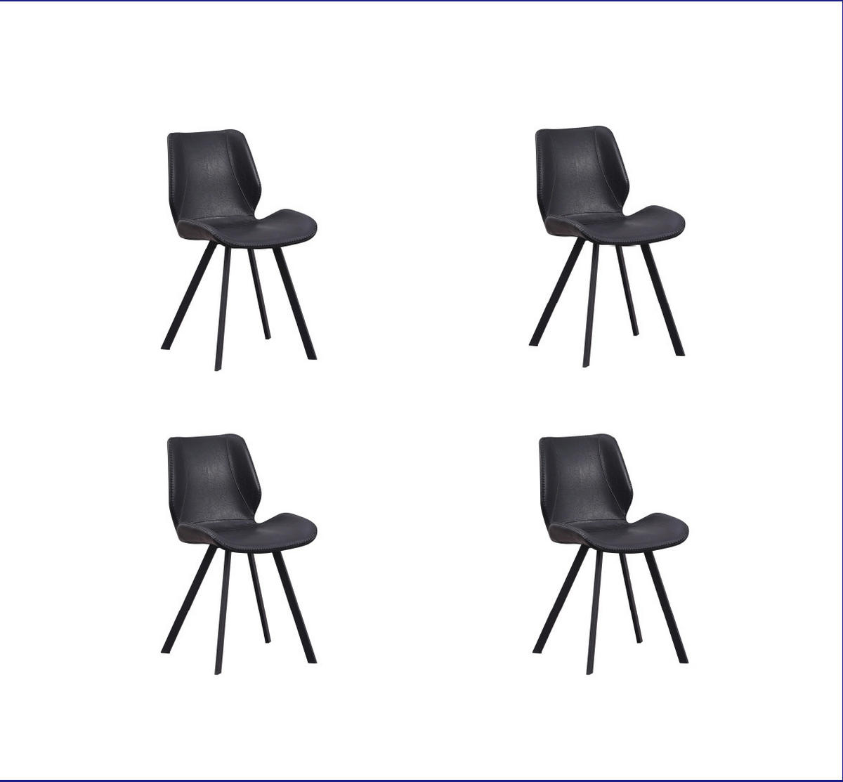 STUHL-SET 4 Stück  in Lederlook  - Schwarz, MODERN, Textil/Metall (44/80/55cm) - MID.YOU