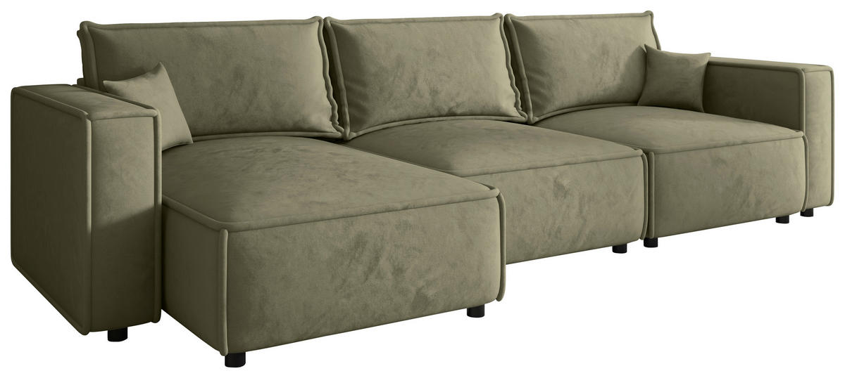ECKSOFA Olivgrün Webstoff Zierkissen, Rückenkissen, Rücken echt  - Schwarz/Olivgrün, MODERN, Kunststoff/Textil (153/350cm) - Xora