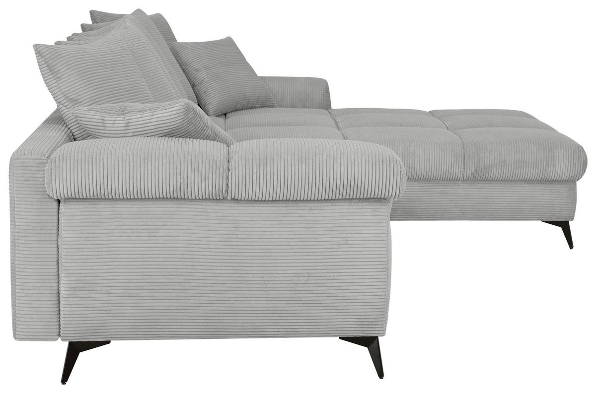 ECKSOFA Hellgrau Cord Rückenkissen, Armlehnenkissen, Rücken echt  - Hellgrau/Schwarz, KONVENTIONELL, Textil/Metall (332/231cm) - Carryhome