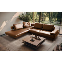 ECKSOFA Cognac Echtleder  - Cognac/Schwarz, Design, Leder/Metall (237/306cm) - Livetastic