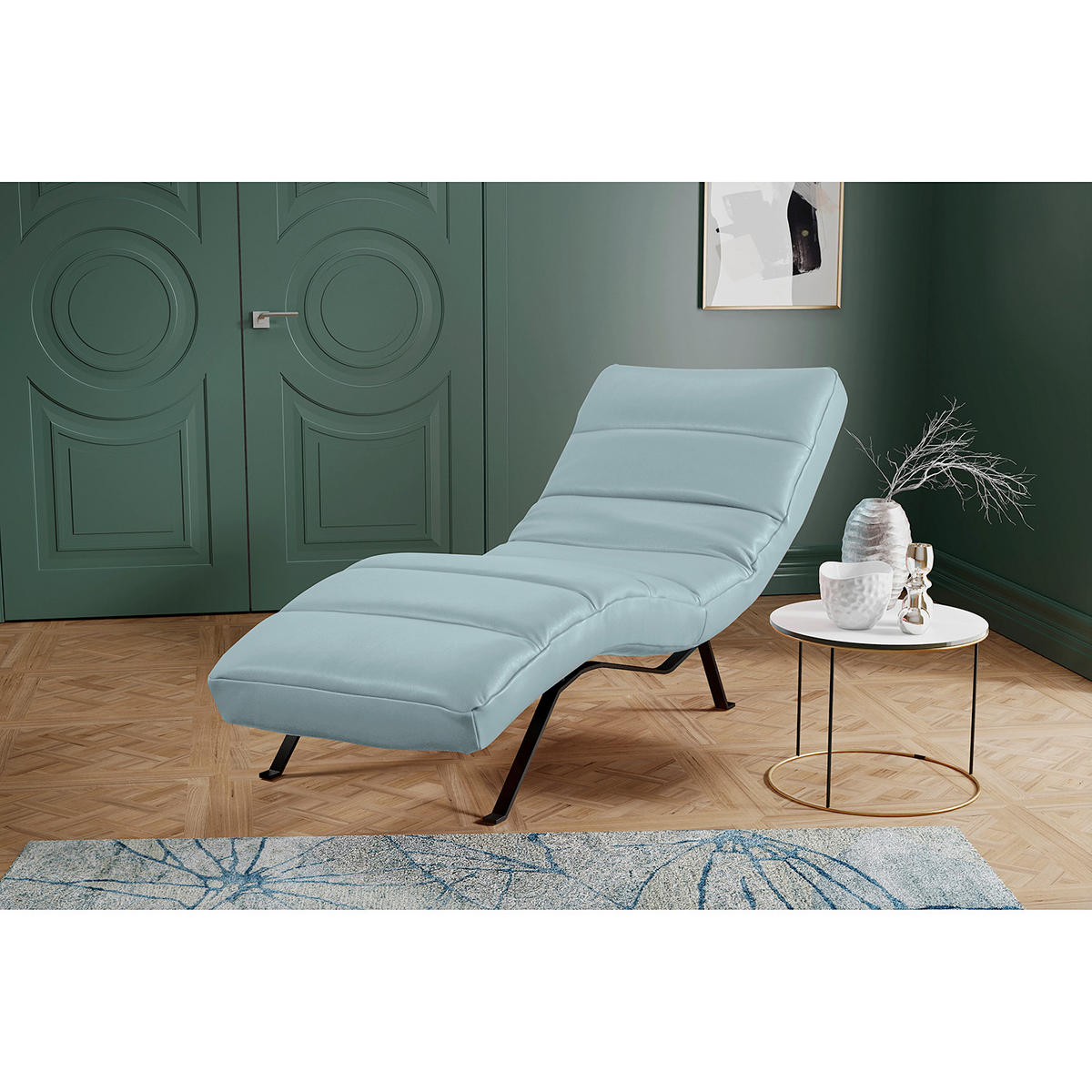 RELAXLIEGE in Echtleder Blaugrau  - Blaugrau/Schwarz, Design, Leder/Metall (65/65-95/171cm) - Livetastic