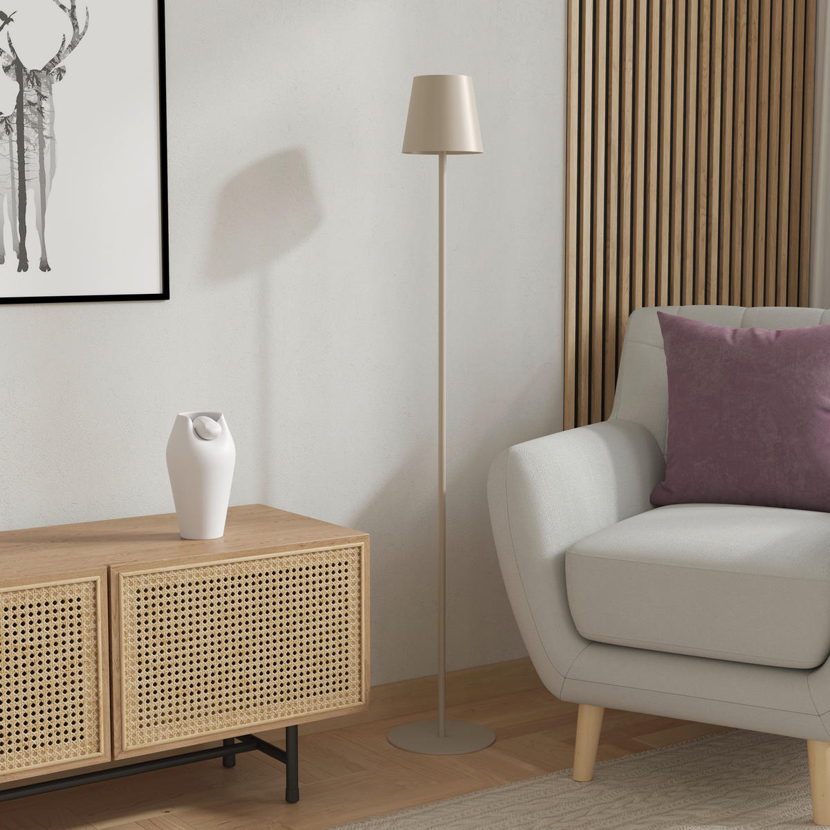 PORTABEL GOLVLAMPA Lauderdale 22/130 cm    - sandfärgad, Design, metall/plast (22/130cm) - Novel