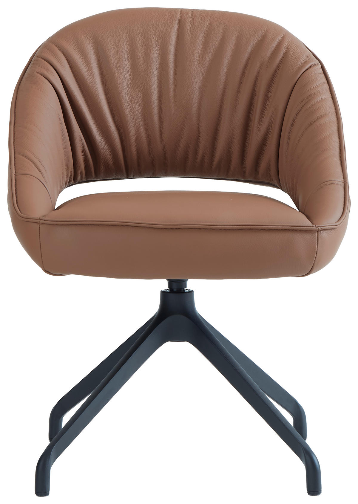 ARMLEHNSTUHL  Sitzfläche 360° drehbar, automatische Rückholfunktion  Echtleder  Schwarz, Cognac  - Cognac/Schwarz, Design, Leder/Metall (60/81/63.5cm) - Dieter Knoll