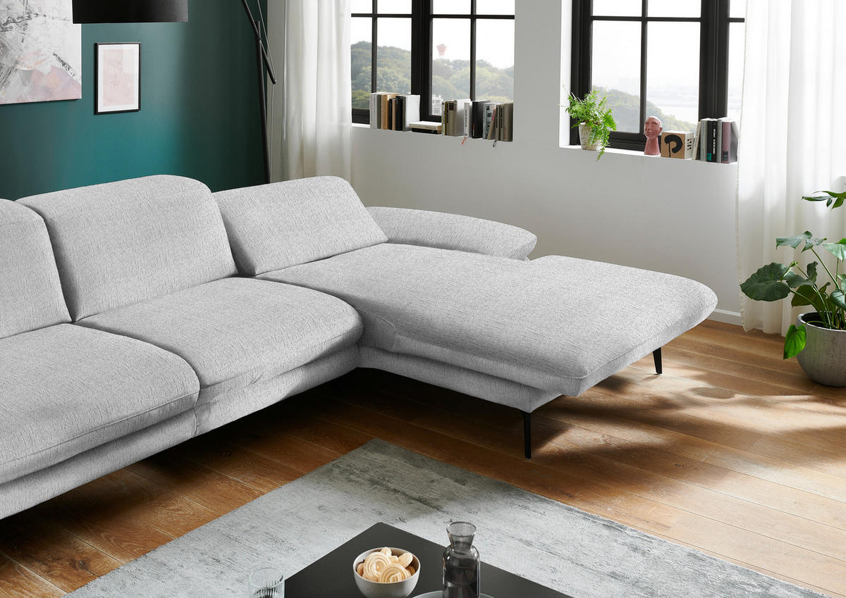 ECKSOFA in Chenille Silberfarben  - Silberfarben/Schwarz, Design, Textil/Metall (319/188cm) - Beldomo System