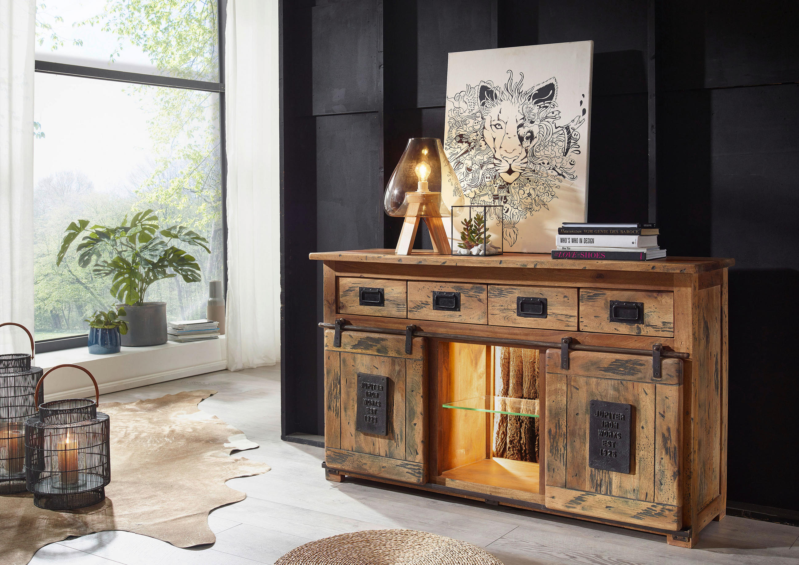 SIDEBOARD 150/90/45 cm  in Anthrazit, Braun  - Anthrazit/Schwarz, KONVENTIONELL, Glas/Holz (150/90/45cm) - Livetastic