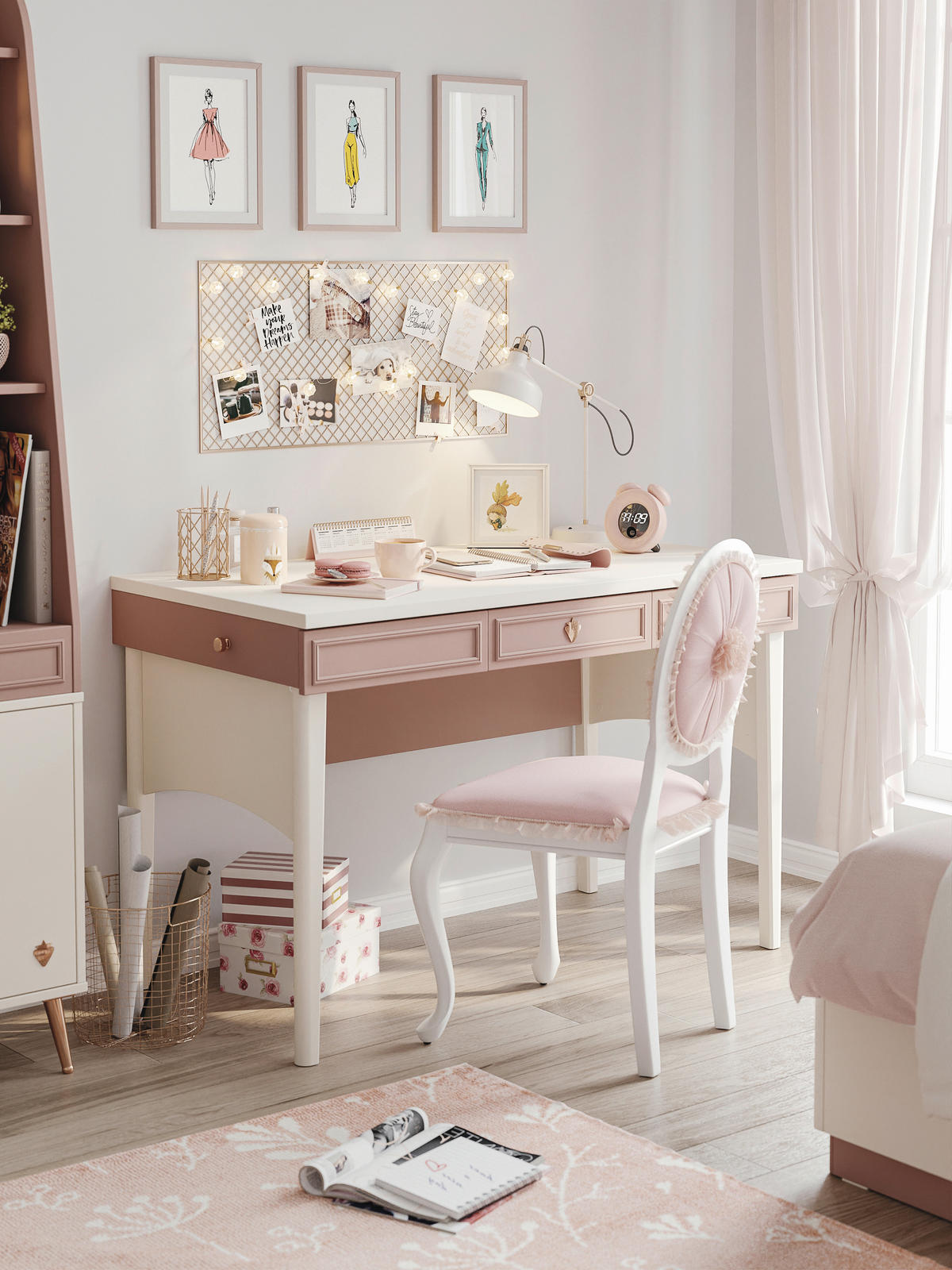 Birou - roz aprins/crem, Modern, material pe bază de lemn (117/77/63cm) - Cilek