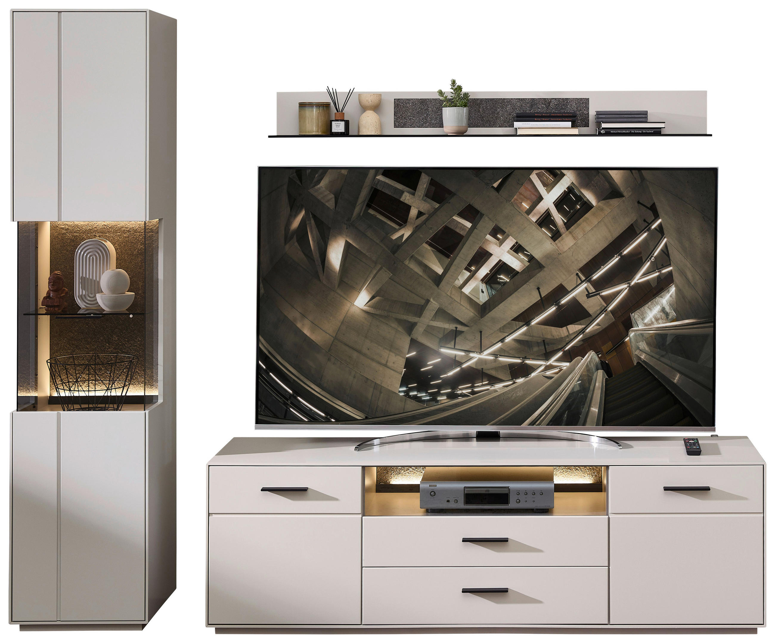 WOHNWAND 3-teilig  Anthrazit, Hellgrau 240/204/45 cm  - Anthrazit/Hellgrau, Design, Glas/Holzwerkstoff (240/204/45cm) - Novel