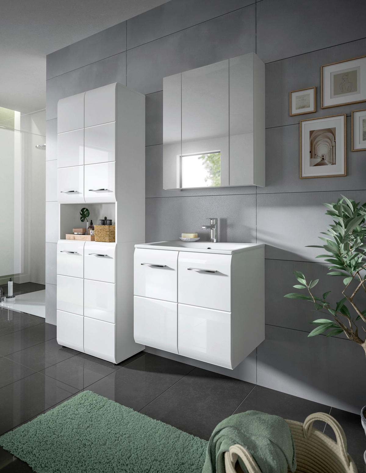BADEZIMMER 4-teilig  in 120 cm  - Weiß Hochglanz/Silberfarben, MODERN, Keramik/Holzwerkstoff (120cm) - MID.YOU