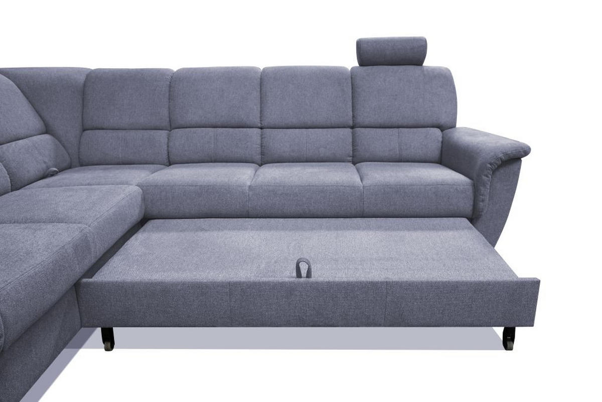 ECKSOFA Blaugrau Webstoff  - Silberfarben/Blaugrau, Design, Holz/Kunststoff (216/270cm) - Livetastic