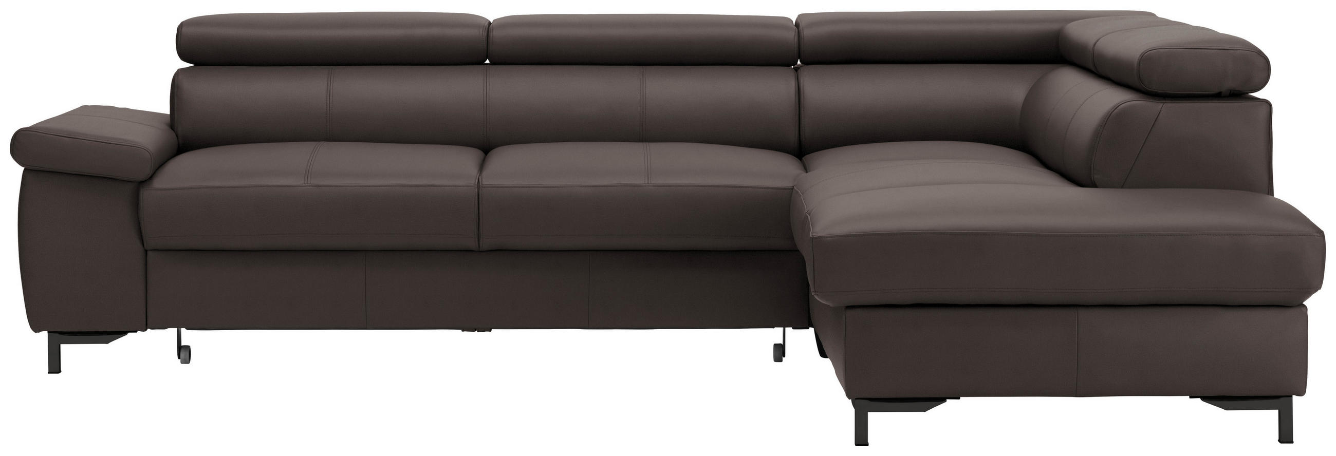 ECKSOFA in Echtleder Dunkelbraun  - Dunkelbraun/Schwarz, Design, Leder/Metall (268/213cm) - Stylife