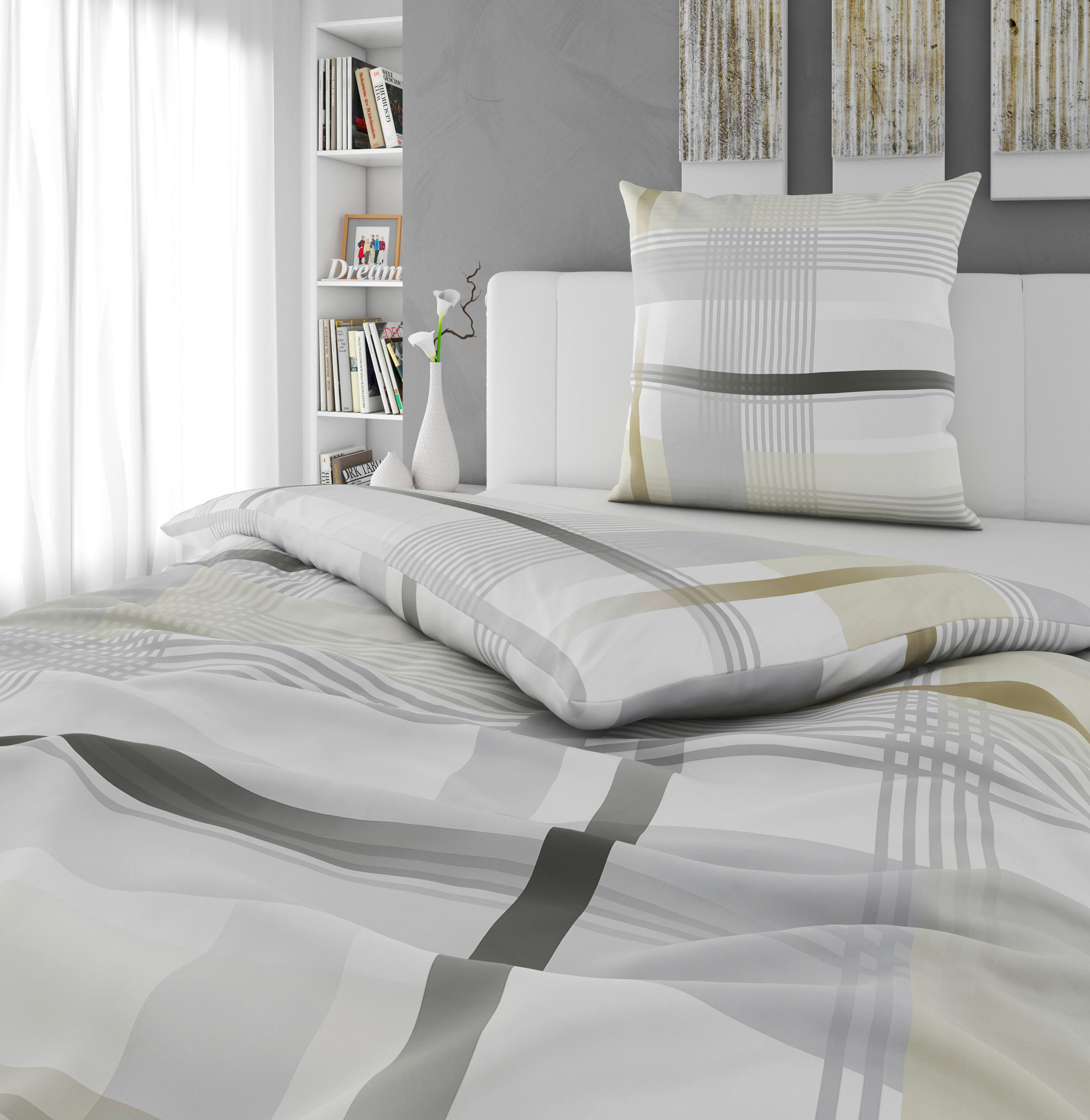 BETTWÄSCHESET Flanell 160/210 cm  65 cm/100 cm  - Goldfarben, Konventionell, Textil (160/210cm) - Esposa