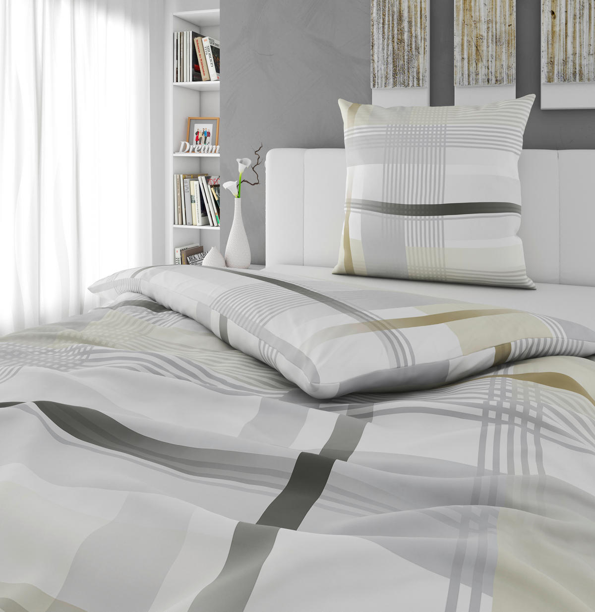 BETTWÄSCHESET Flanell 160/210 cm  65 cm/100 cm  - Goldfarben, Konventionell, Textil (160/210cm) - Esposa