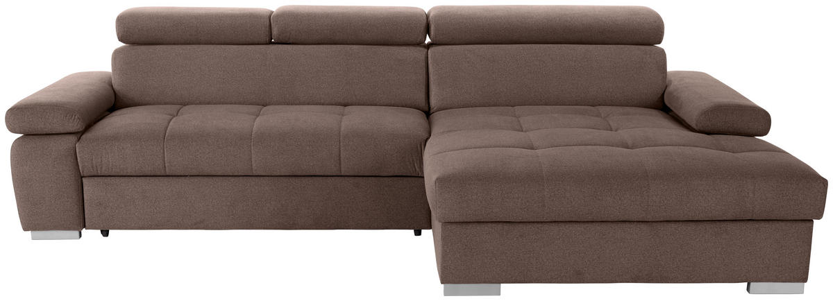 ECKSOFA in Velours Braun  - Silberfarben/Braun, Design, Holz/Textil (292/183cm) - Livetastic