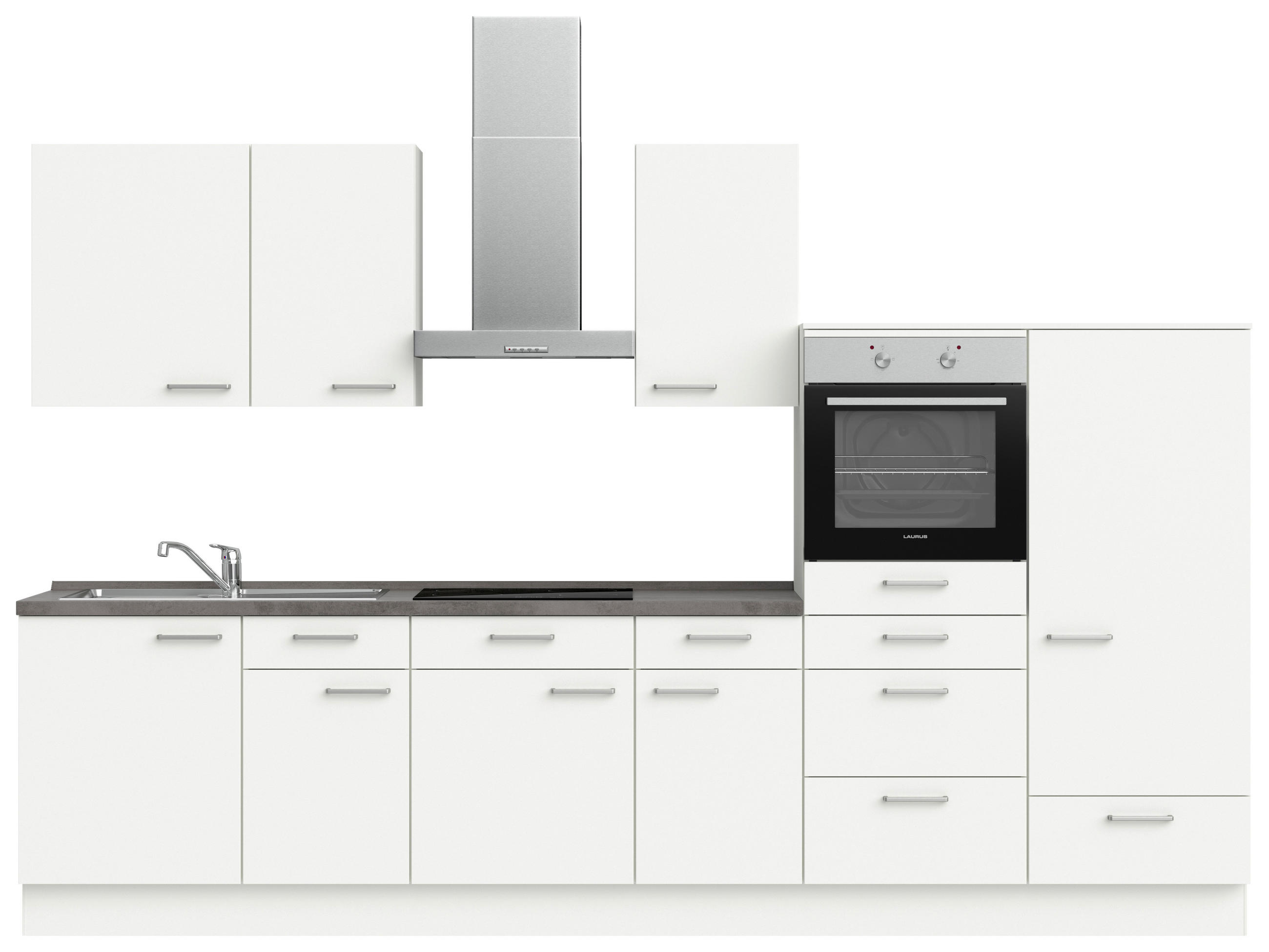 KÜCHENLEERBLOCK 330 cm   in Weiß, Schieferfarben  - Schieferfarben/Edelstahlfarben, MODERN, Holzwerkstoff/Metall (330cm) - Nobilia