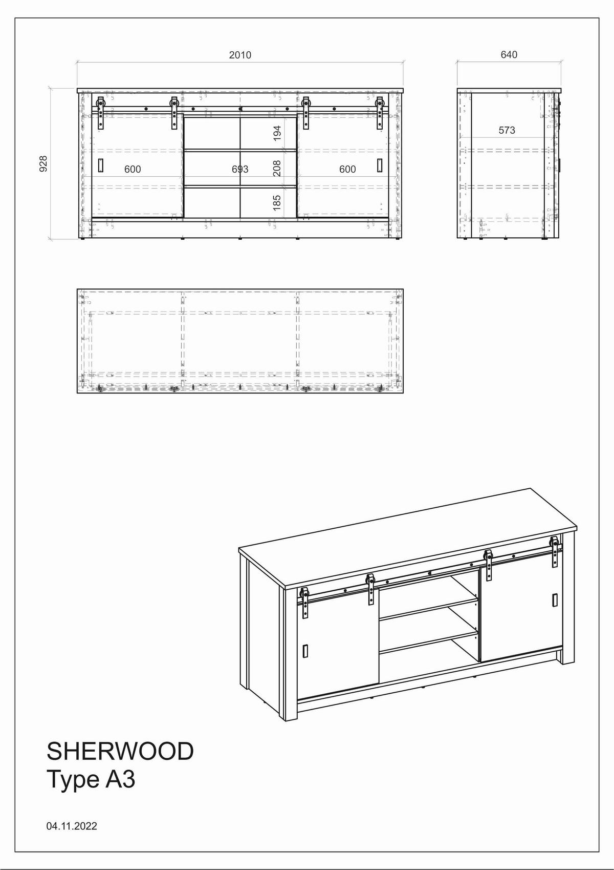 SPÜLENUNTERSCHRANK 201/93/64 cm  in Anthrazit, Weiß  - Anthrazit/Schwarz, Trend, Holzwerkstoff/Metall (201/93/64cm) - MID.YOU