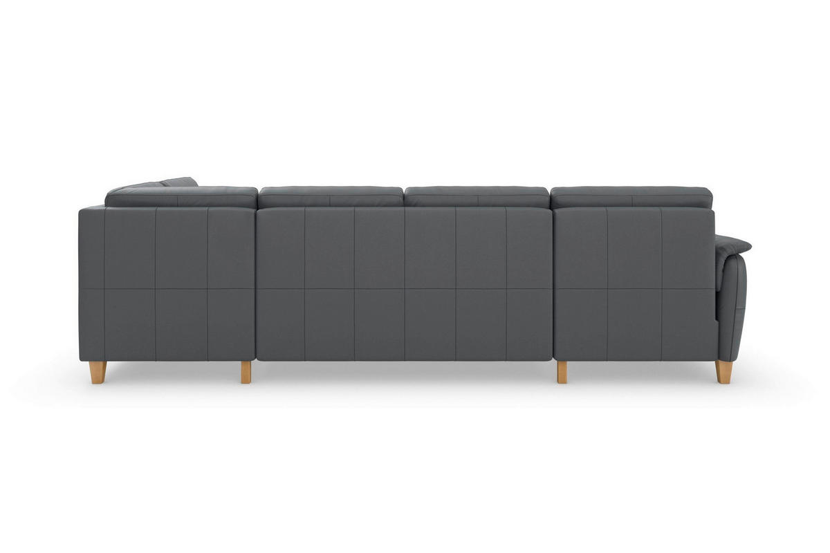 WOHNLANDSCHAFT Echtleder Schwarz  - Eichefarben/Schwarz, Basics, Leder/Holz (163/308/212cm) - Sit & More