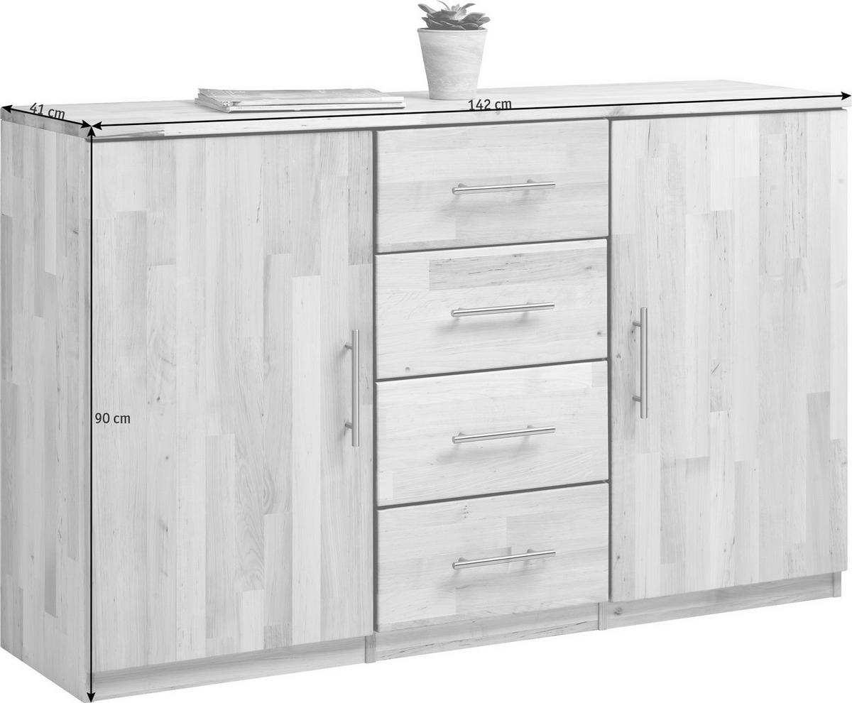 KOMMODE 142/90/41 cm  in Erlefarben  - Chromfarben/Erlefarben, Natur, Holz/Metall (142/90/41cm) - Linea Natura