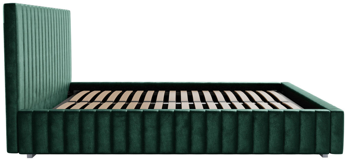 POLSTERBETT Lattenrost, Bettkasten 180/200 cm  in Grün  - Schwarz/Alufarben, Design, Holz/Kunststoff (180/200cm) - Boxxx