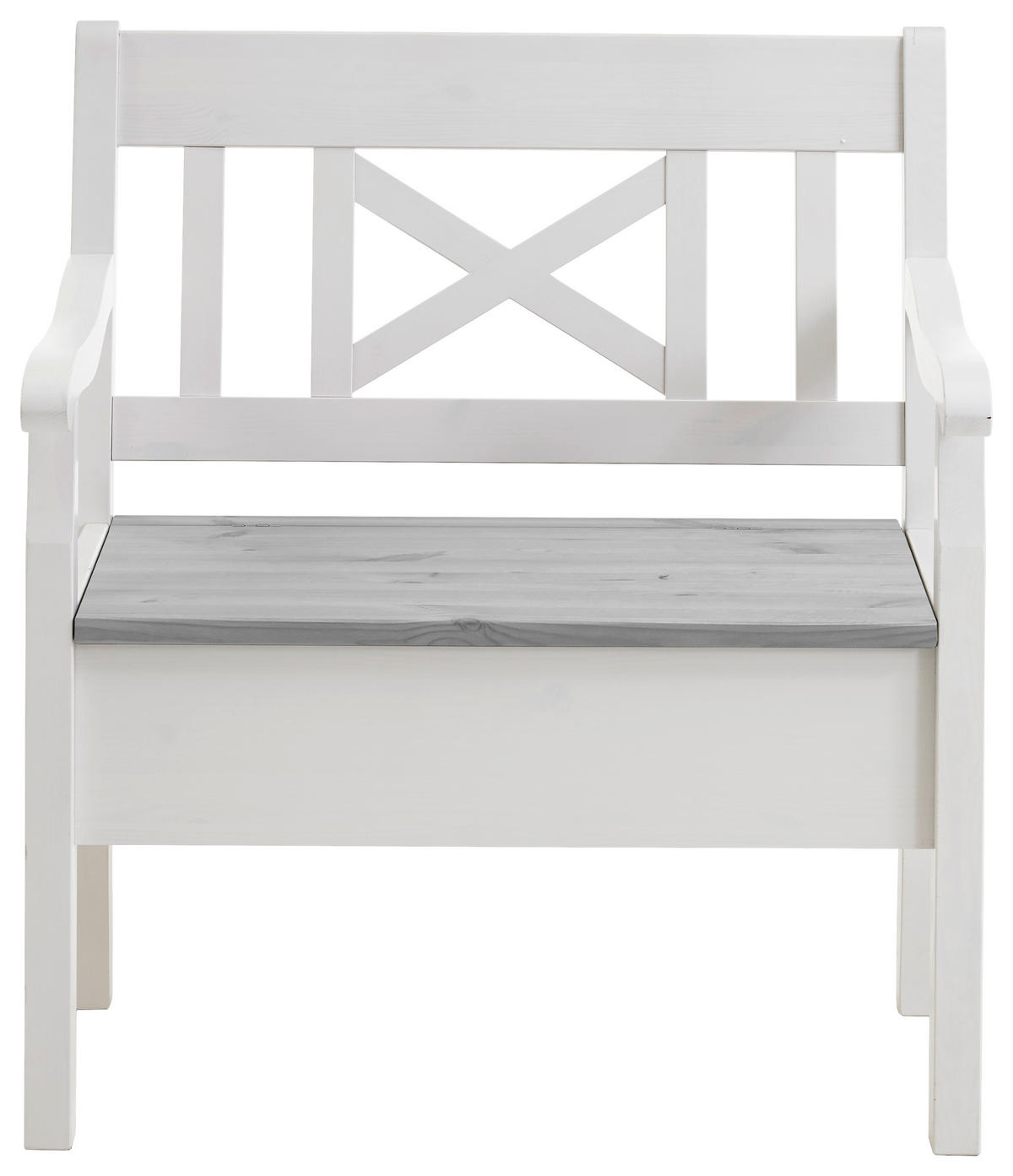 SITZBANK 84/93/58 cm Grau, Weiß Kiefer massiv  - Weiß/Grau, ROMANTIK / LANDHAUS, Holz (84/93/58cm) - Boxxx