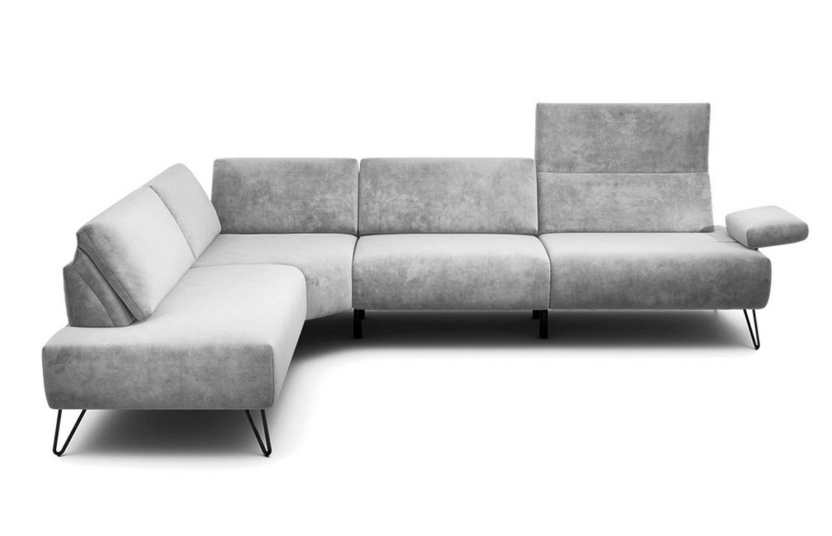 ECKSOFA Cosy Hellgrau Samt  - Hellgrau/Schwarz, Design, Textil/Metall (213/288-303cm) - SENSOO
