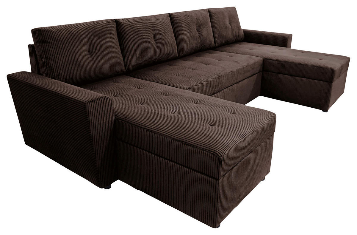 WOHNLANDSCHAFT TERMOLI Braun Cord  - Schwarz/Braun, Design, Kunststoff/Textil (155/296/155cm) - MID.YOU