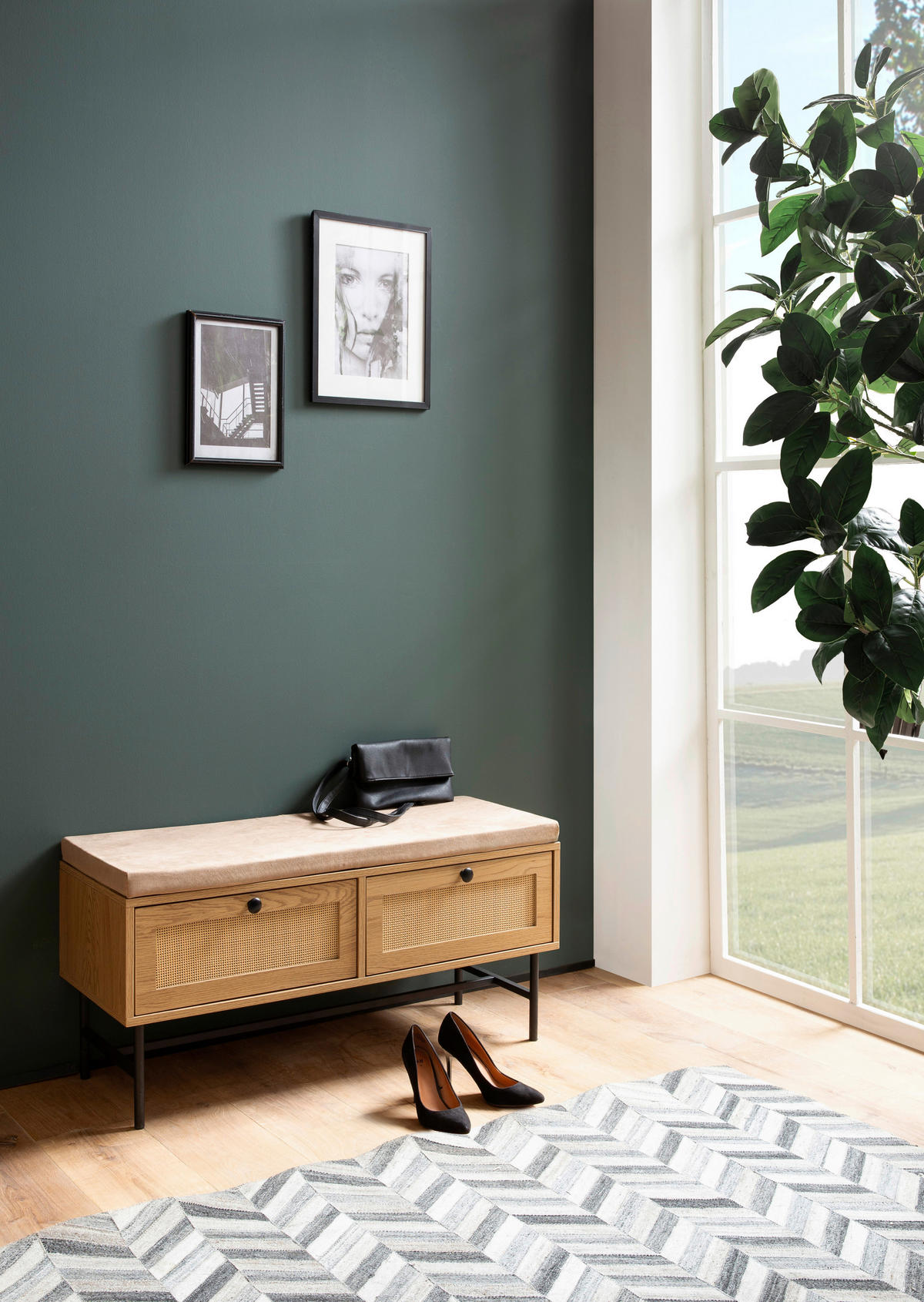 SCHUHBANK 100/48/38 cm  - Eichefarben/Beige, Design, Holzwerkstoff/Textil (100/48/38cm) - MID.YOU