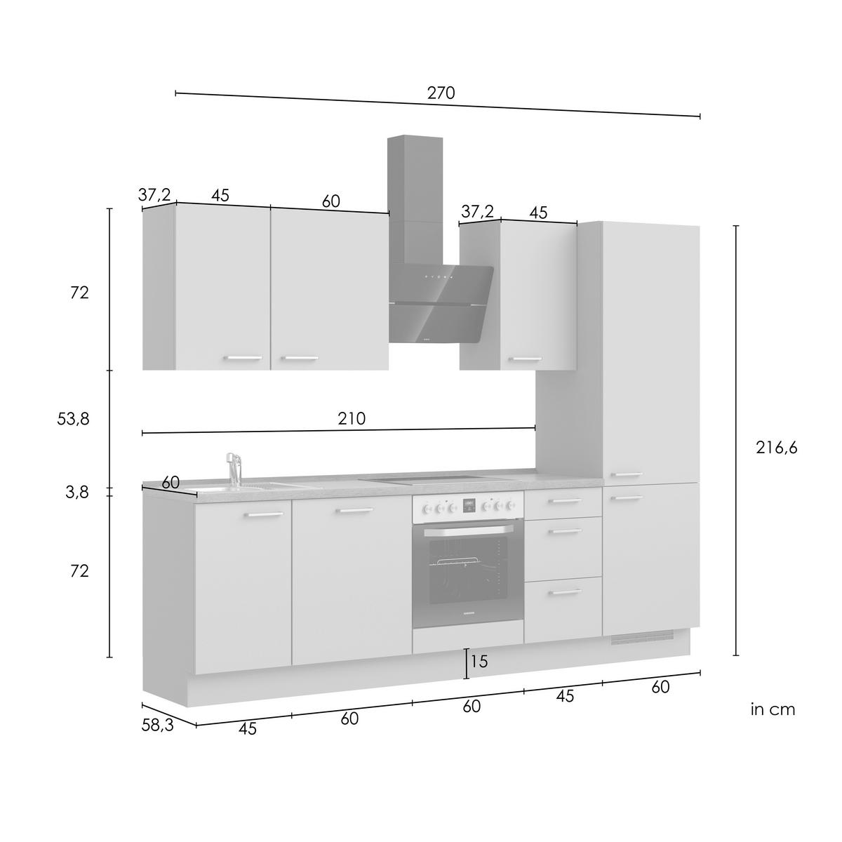 KÜCHENBLOCK Cascada 270 cm  in Eichefarben, Schilfgrün  - Schilfgrün/Eichefarben, MODERN, Holzwerkstoff/Metall (270cm) - Nobilia