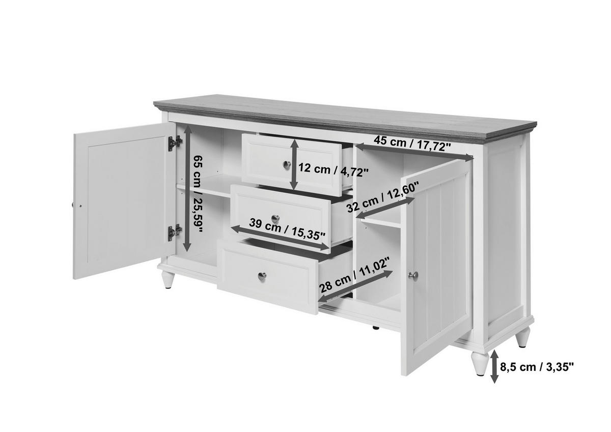 SIDEBOARD Cottage  in 150/80,5/40 cm  - Eichefarben/Alufarben, KONVENTIONELL, Holzwerkstoff/Metall (150/80,5/40cm)