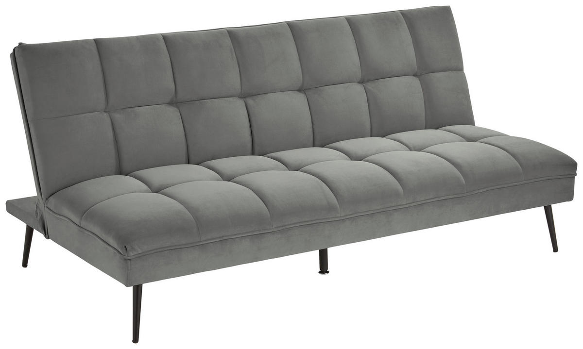 SCHLAFSOFA in Samt Hellgrau  - Hellgrau/Schwarz, MODERN, Textil/Metall (178/84/98cm) - MID.YOU