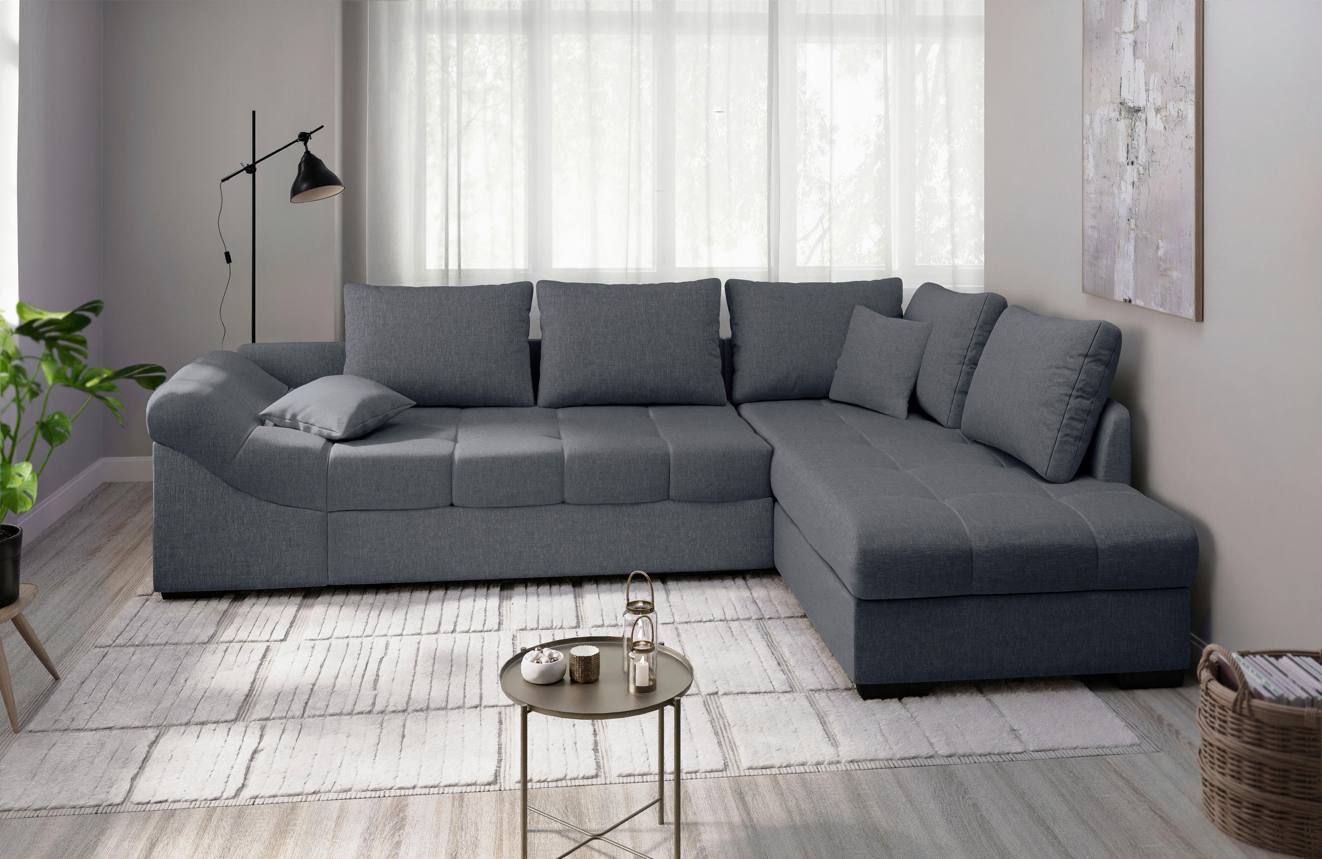 ECKSCHLAFSOFA Alvito Anthrazit Mikrofaser  - Anthrazit/Schwarz, MODERN, Holz/Textil (298/202cm) - MID.YOU