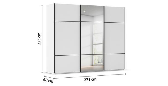 SCHWEBETÜRENSCHRANK 271/223/68 cm 3-türig Weiß - Schwarz/Weiß, KONVENTIONELL, Glas/Holzwerkstoff (271/223/68cm) - Novel