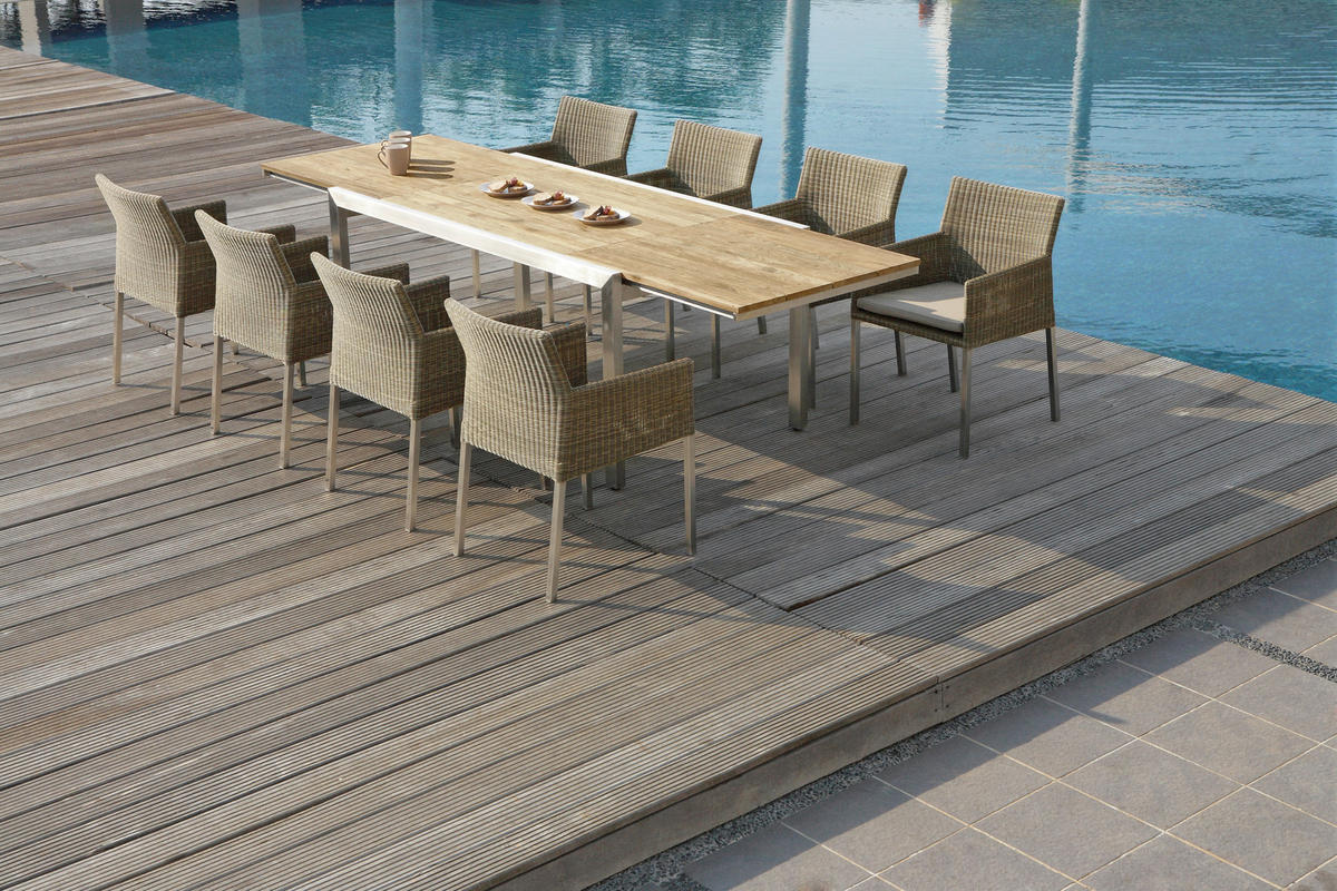 GARTENTISCH 220/340/75/100 cm Holz, Metall  - Edelstahlfarben/Teakfarben, Modern, Holz/Metall (220/340/75/100cm) - Zebra 