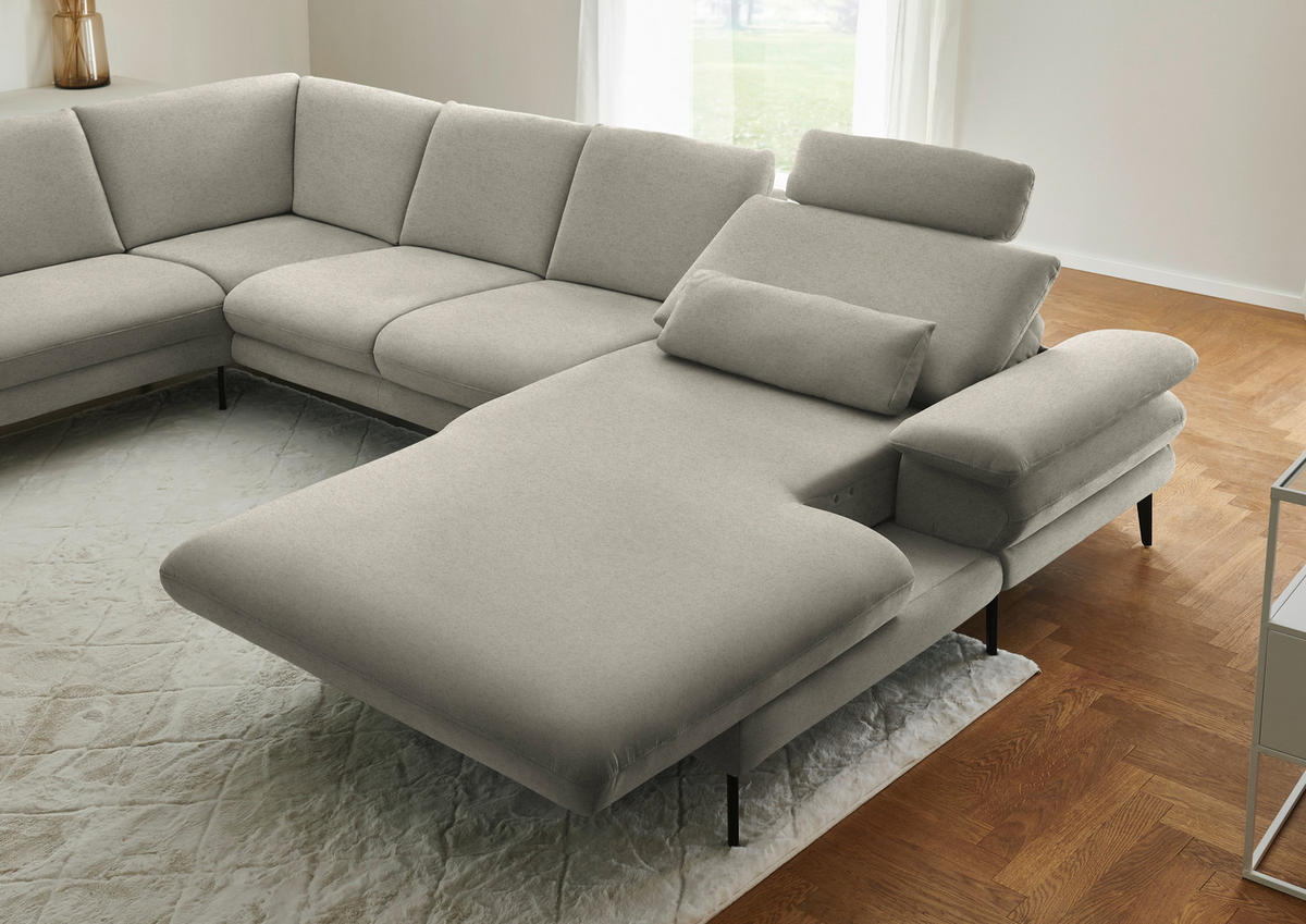 WOHNLANDSCHAFT  in Chenille, Flachgewebe Greige  - Greige/Schwarz, Design, Textil/Metall (208/344/180cm) - Dieter Knoll