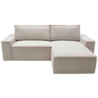 ECKSCHLAFSOFA  mit Armlehnen seitenverkehrt montierbar Samt Beige  - Beige/Schwarz, KONVENTIONELL, Holz/Kunststoff (251/170cm) - MID.YOU