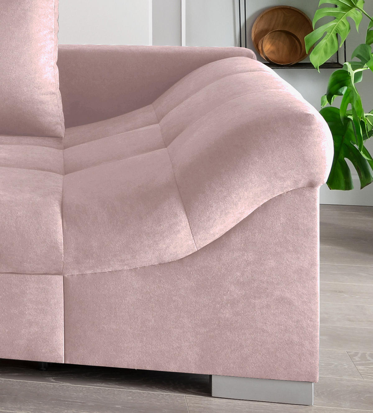 ECKSCHLAFSOFA in Rosa Textil   - Silberfarben/Rosa, Design, Holz/Textil (202/298cm) - MID.YOU