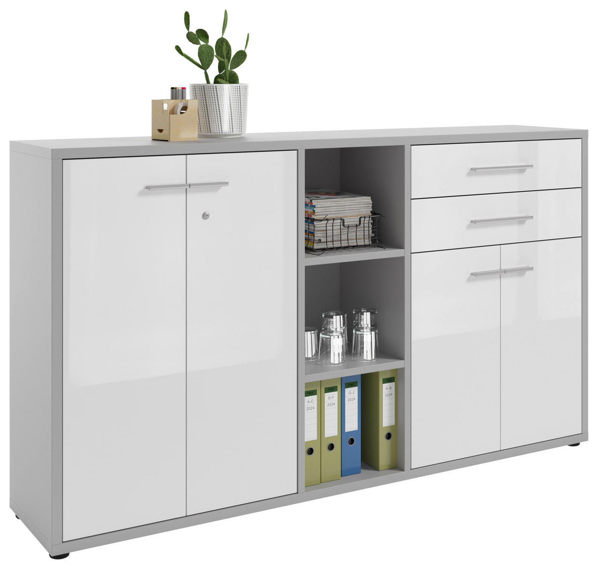 SIDEBOARD Texas  in 191,1/110/40 cm  - Hellgrau/Alufarben, MODERN, Glas/Holzwerkstoff (191,1/110/40cm)