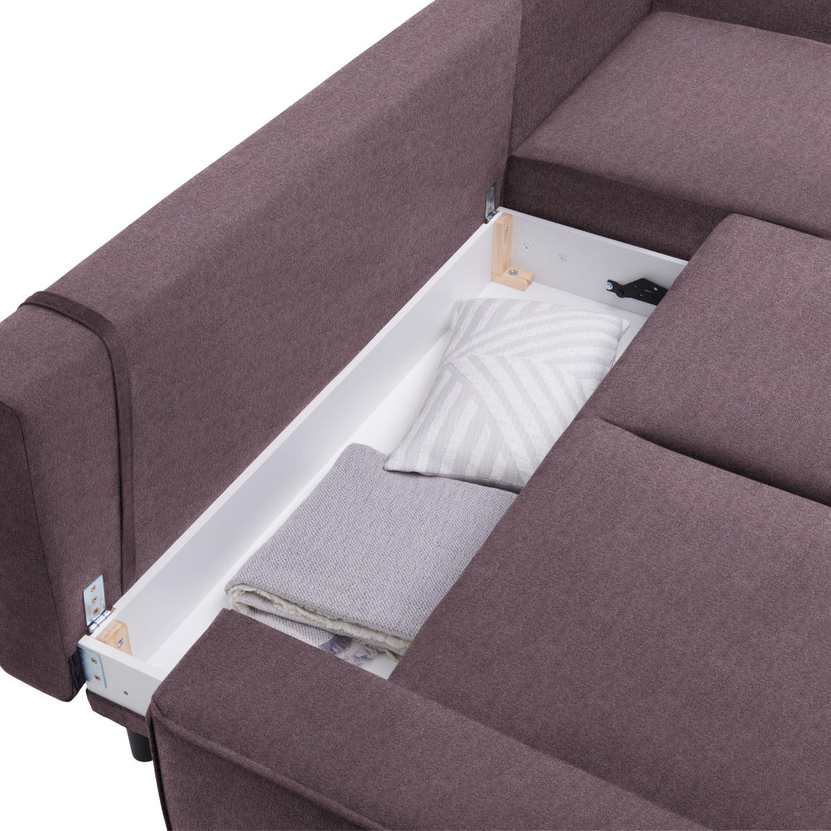 ECKSOFA in Velours Violett  - Violett/Schwarz, Basics, Holz/Textil (260/161cm) - Carryhome