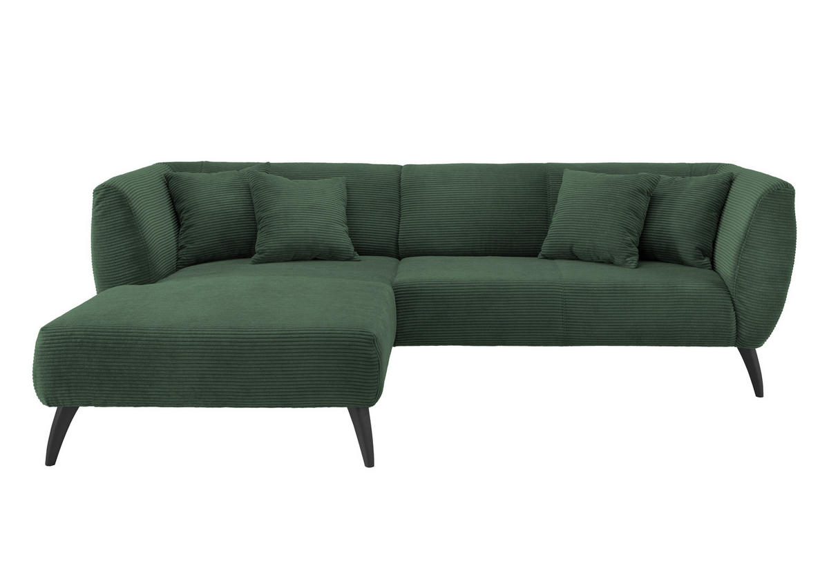 ECKSOFA in Cord Dunkelgrün  - Dunkelgrün/Schwarz, Modern, Holz/Textil (160/264cm) - MID.YOU