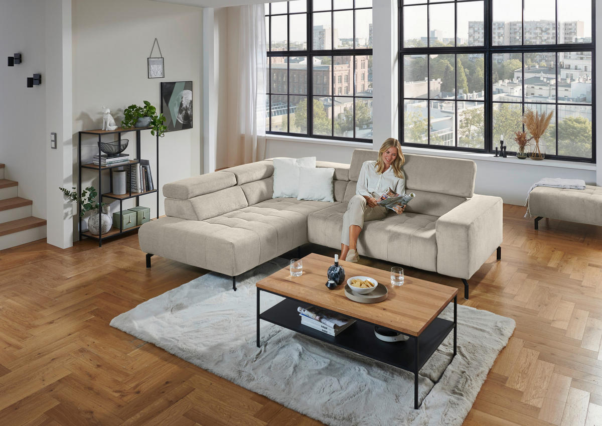 ECKSOFA Hellbraun Cord  - Hellbraun/Schwarz, Design, Textil/Metall (214/261cm) - Beldomo Style