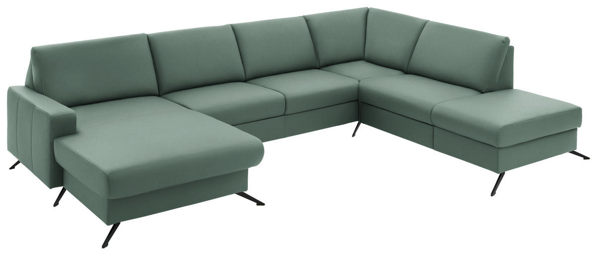 WOHNLANDSCHAFT in Echtleder Opal  - Opal/Schwarz, Design, Leder/Metall (165/339/233cm) - Beldomo Premium