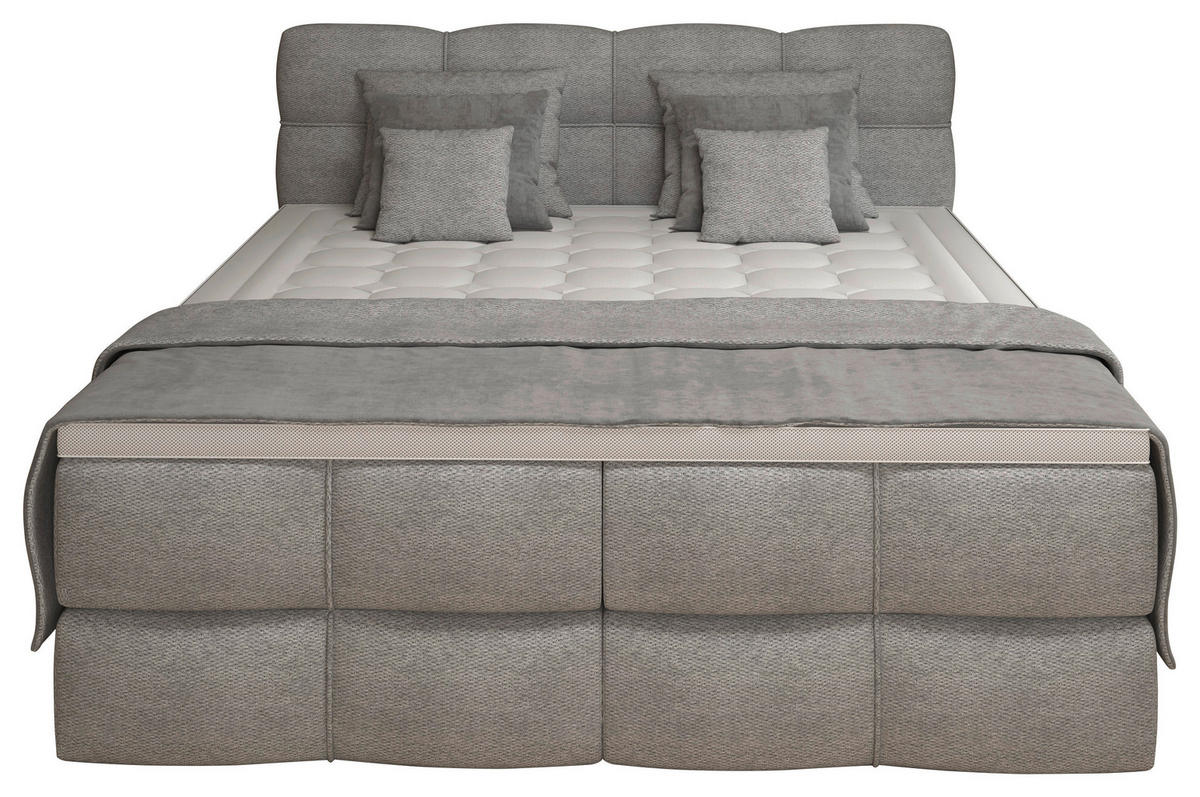 BOXSPRINGBETT 160/200 cm,  in Grau, gepolstertes Kopfteil, Bettkasten, Topper, Matratzen, H3 + H3 = fest  - Schwarz/Grau, Design, Kunststoff/Textil (160/200cm) - Chameo
